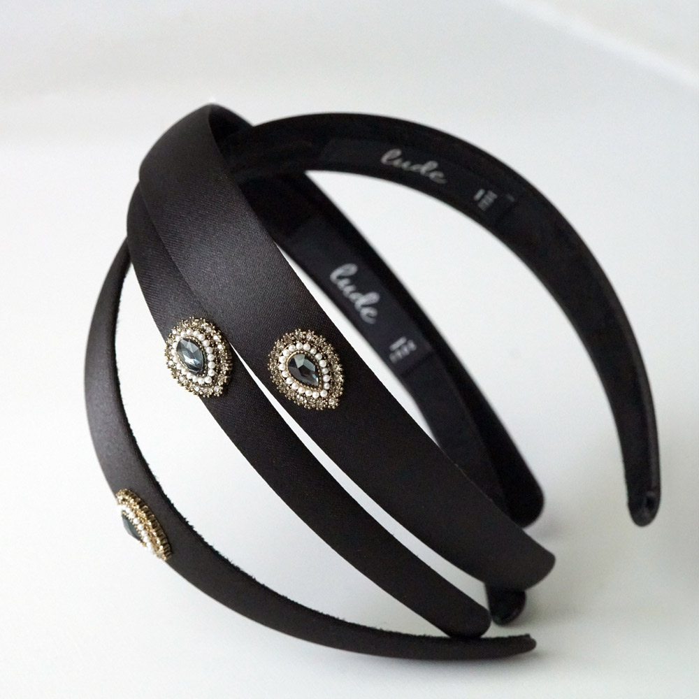루드 빈티지 크리스탈 새틴 벨벳 헤어밴드 와이드 넓은 얇은 머리띠 L25FWAC46