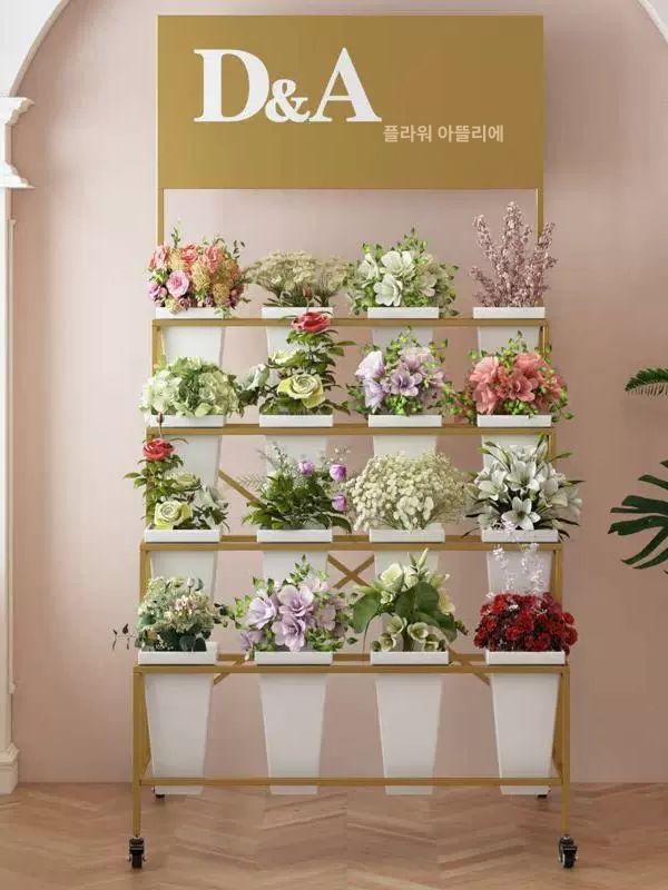 꽃 원예 수납장 꽂이 식물 계단식 계단형 정리대 이동식 발코니 꽃집 다발 진열대 화분스탠드 3단 3열 화이트 9개화이트버킷 - 상세 이미지 4