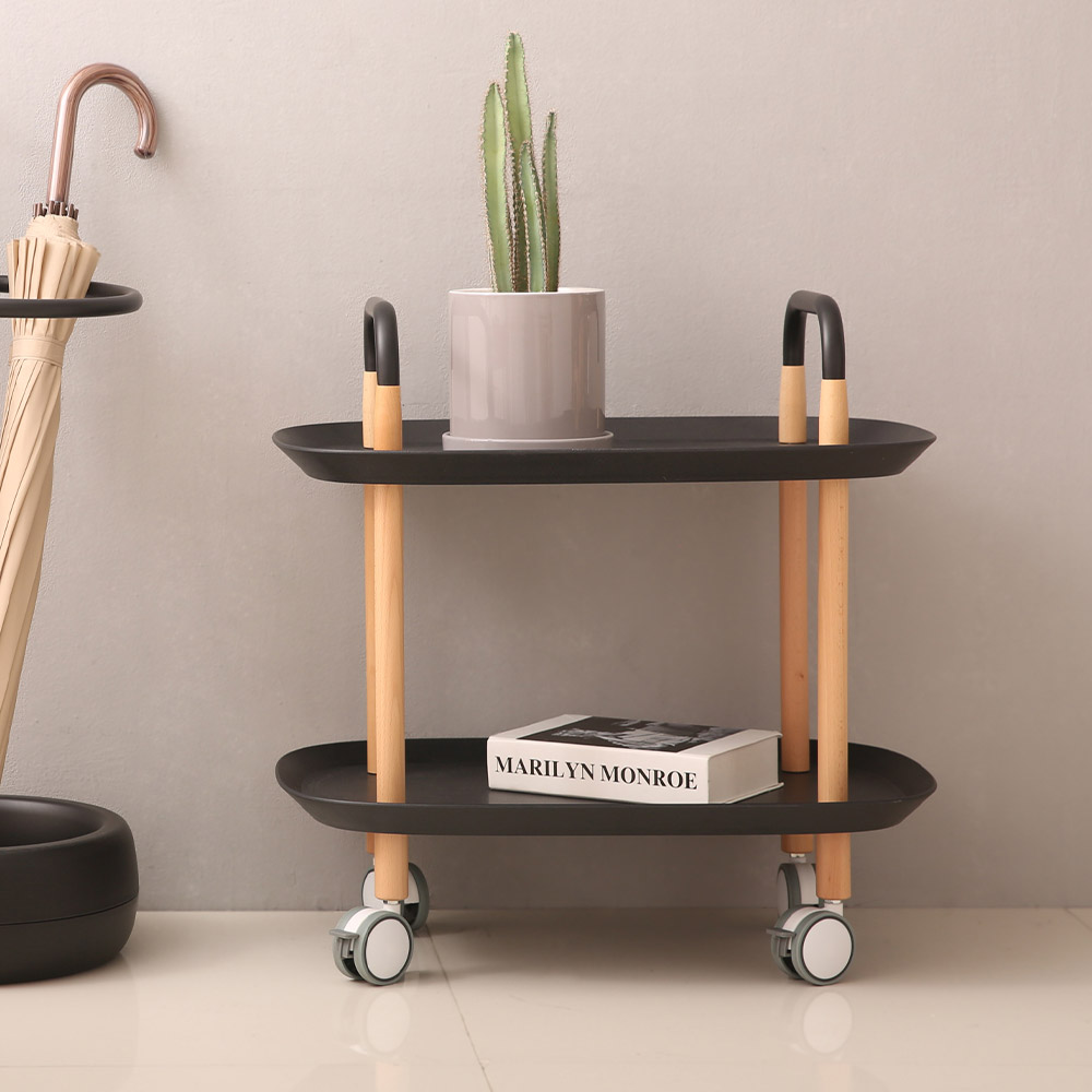 마일드 이동식 트롤리 수납함 틈새 원목 2단 모던하우스 주방 거실 카트
