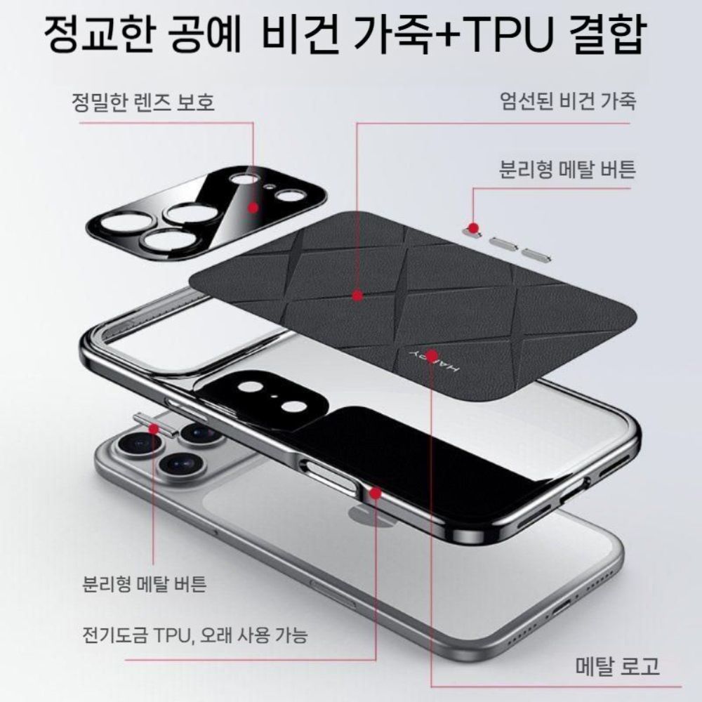 아이폰17 에어 프로 맥스 케이스 렌즈 보호 레더 가죽 커버 - 상세 이미지 4