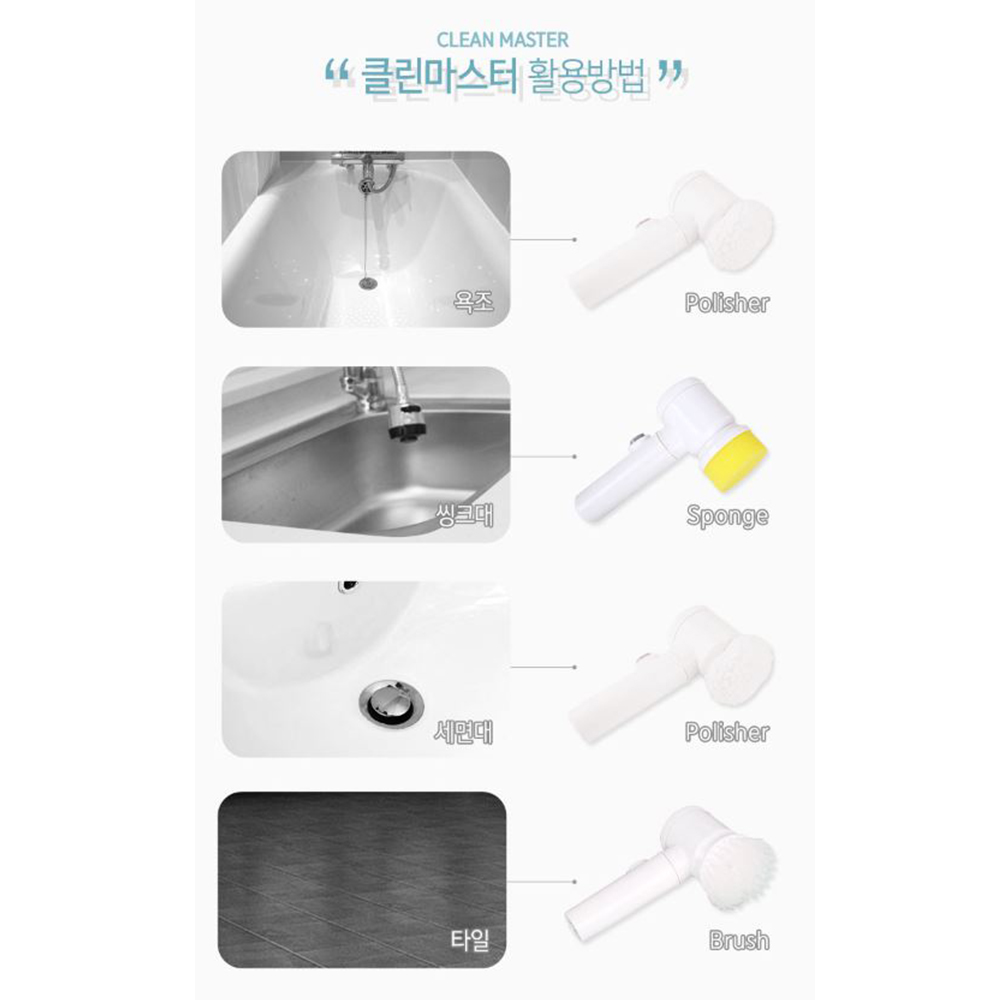 진동 회전 브러쉬 다용도 타일 청소 버튼 스펀지 청소솔 - 상세 이미지 4