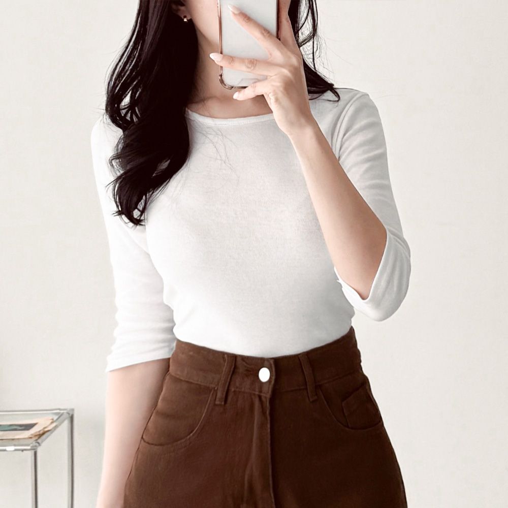 어콘보 7부티셔츠 라운드넥 데일리룩 여리핏 AC0563 - 상세 이미지 3