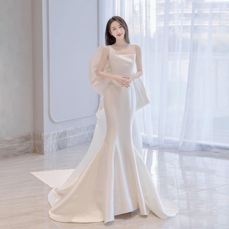 이브닝 실크웨딩드레스 셀프웨딩 결혼식 촬영 유색 브라이덜샤워 스몰웨딩 웨딩촬영 셀프 화이트 XS - 상세 이미지 2