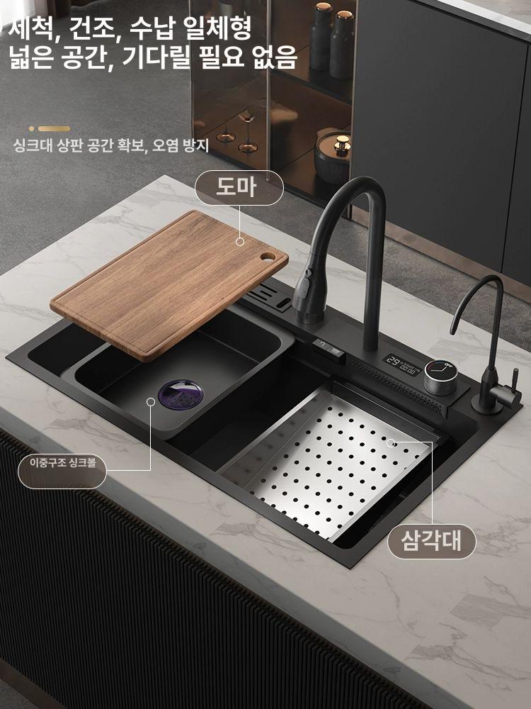 씽크볼 싱크볼 사각 싱크대교체 부엌 스테인레스 배수구 주방 셀프 인테리어 SUS304 폭포수도꼭지 68x45 - 상세 이미지 2