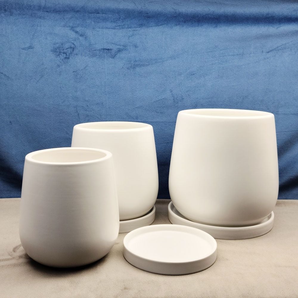 모던 도기 화분 볼링핀 화이트무광 18x21cm - 상품 이미지
