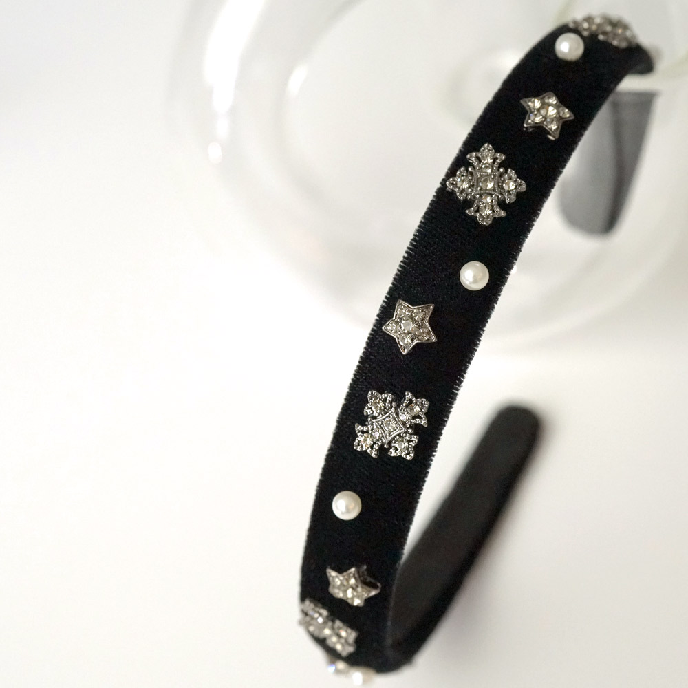 루드 칼라 스타 진주 크리스탈 벨벳 헤어밴드 얇은 머리띠 L25FWAC47