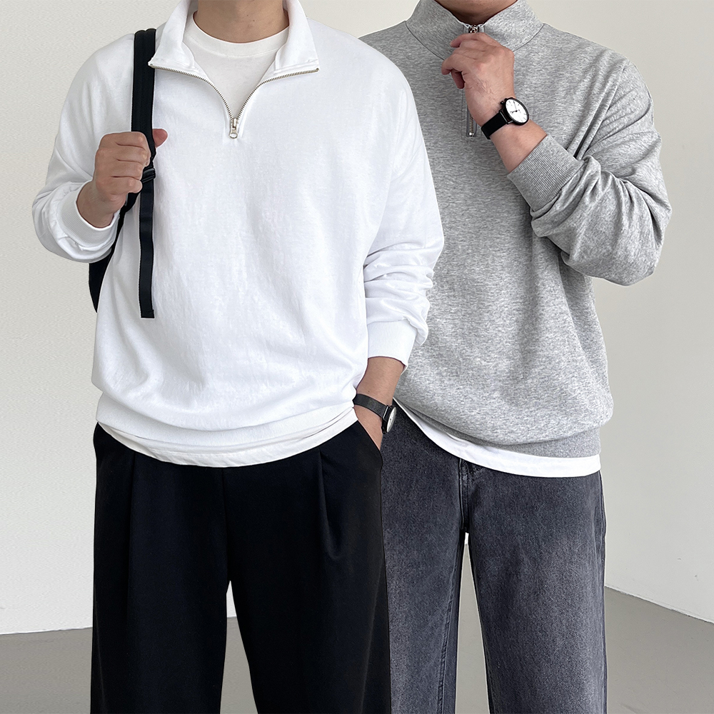 1+1 하프집업 반집업맨투맨 무지맨투맨 - 상품 이미지
