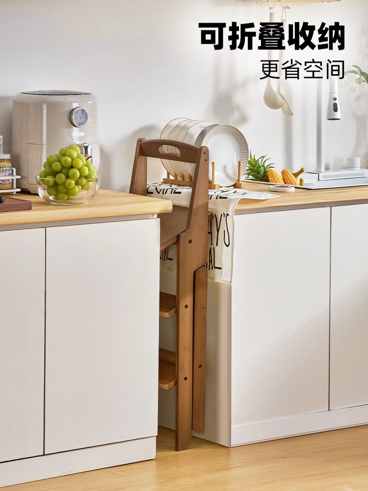 원목 사다리 발받침 스텝스툴 계단 주방 스텝 가정용 다기능 발판 3단 접이식 플랫 페달 - 상세 이미지 2