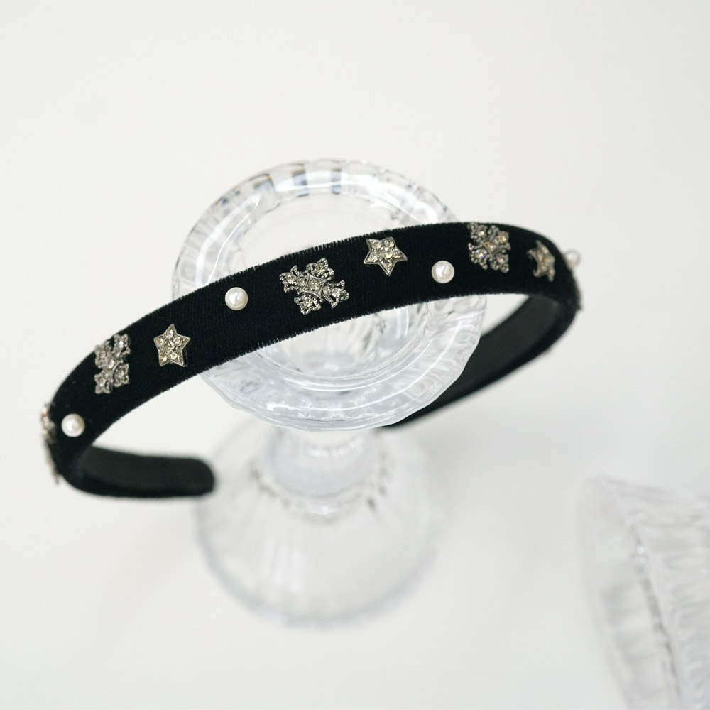 루드 칼라 스타 진주 크리스탈 벨벳 헤어밴드 얇은 머리띠 L25FWAC47