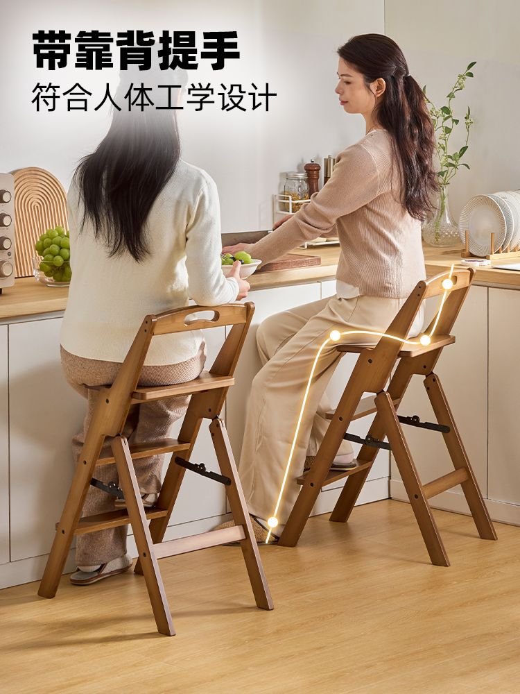 원목 사다리 발받침 스텝스툴 계단 주방 스텝 가정용 다기능 발판 3단 접이식 플랫 페달 - 상세 이미지 4