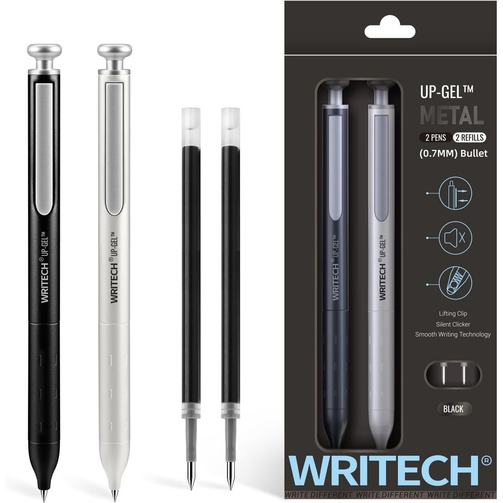 WRITECH 젤펜 0.7mm 검정 2개입 흰색 - 상품 이미지
