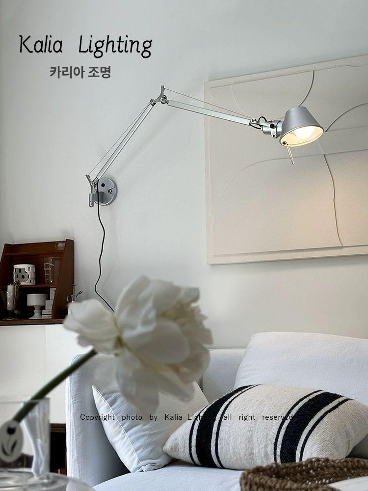 조명 독서등 싱글암 협탁 인테리어조명 데스크 다각도 벽등 누름버튼스위치 벽조명 무드등 실버 소형 전구 유선 - 상세 이미지 5