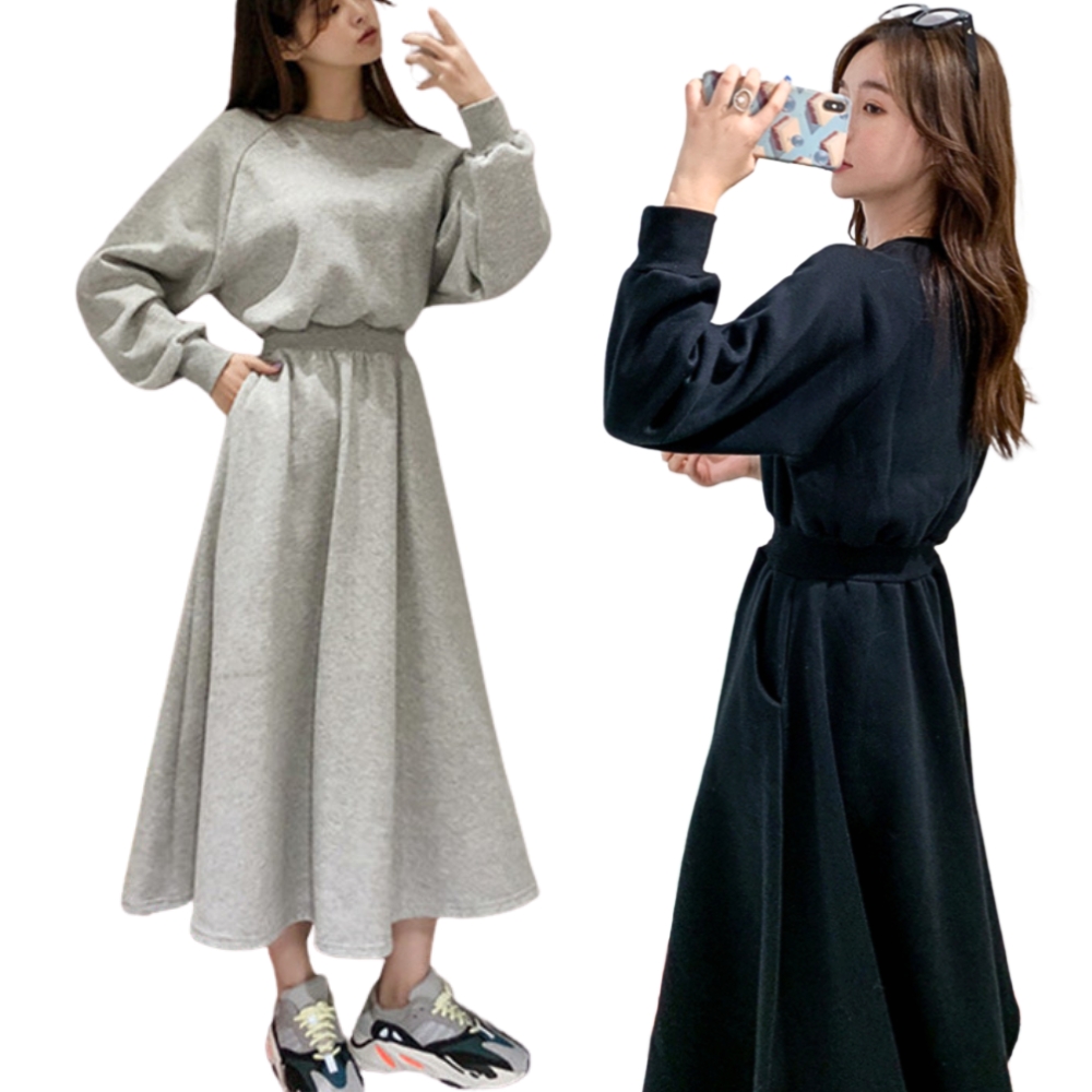 맨투맨원피스 키작녀 가을 캐주얼 면롱원피스 - 상품 이미지