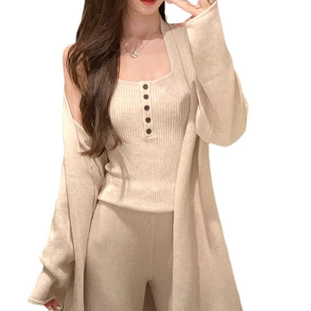 가을 여성 3피스 세트 가디건 나시 팬츠 꾸안꾸 데일리룩 - 상세 이미지 5