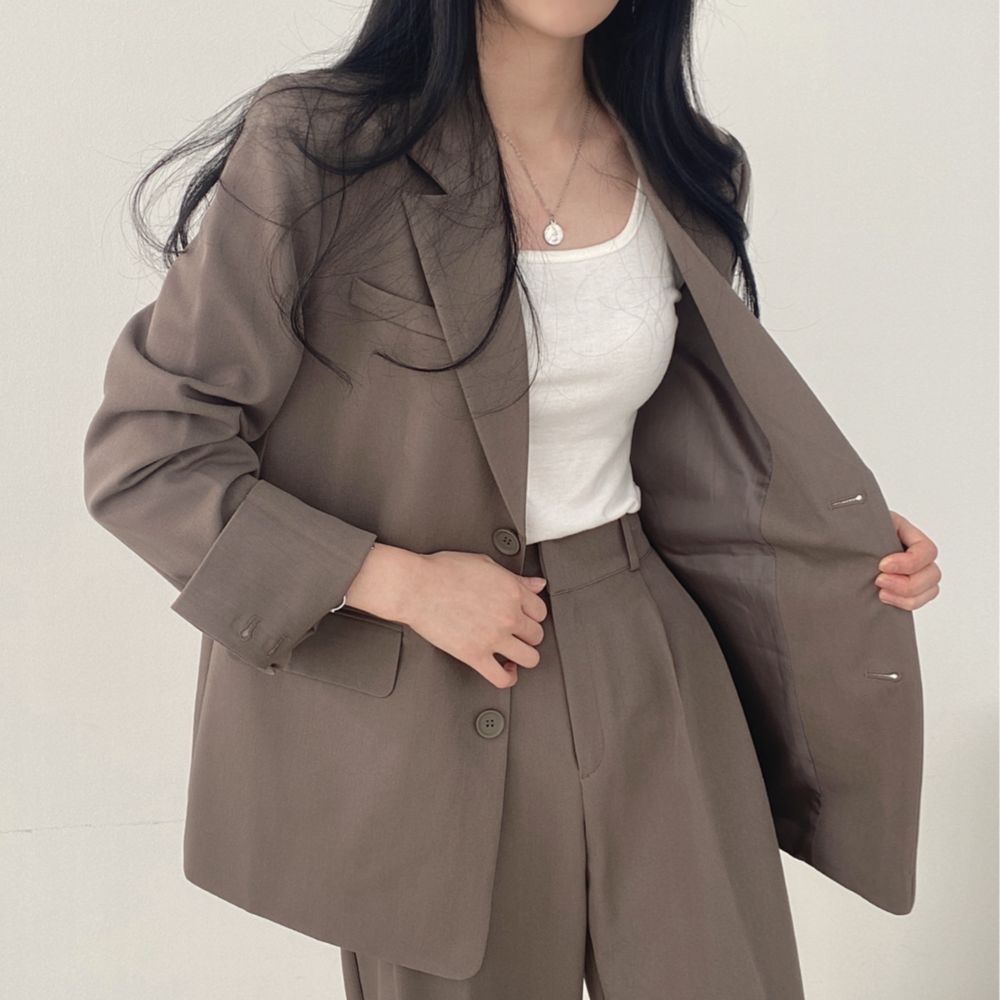 하객룩바지 투피스 세트 플리츠블라우스 루즈핏 하객룩 치마바지 여성옷 블라우스 커피 팬츠 S - 상세 이미지 5