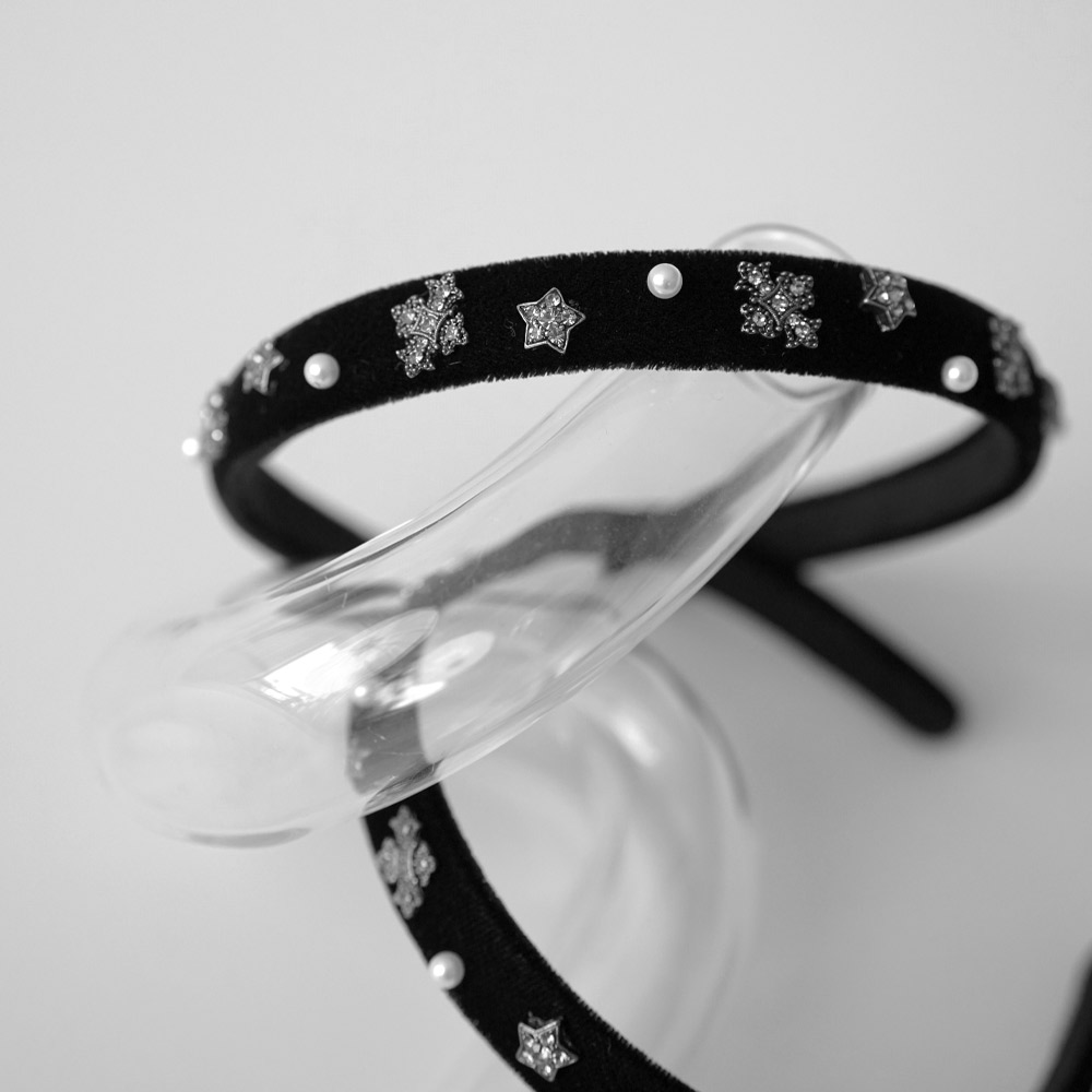 루드 칼라 스타 진주 크리스탈 벨벳 헤어밴드 얇은 머리띠 L25FWAC47