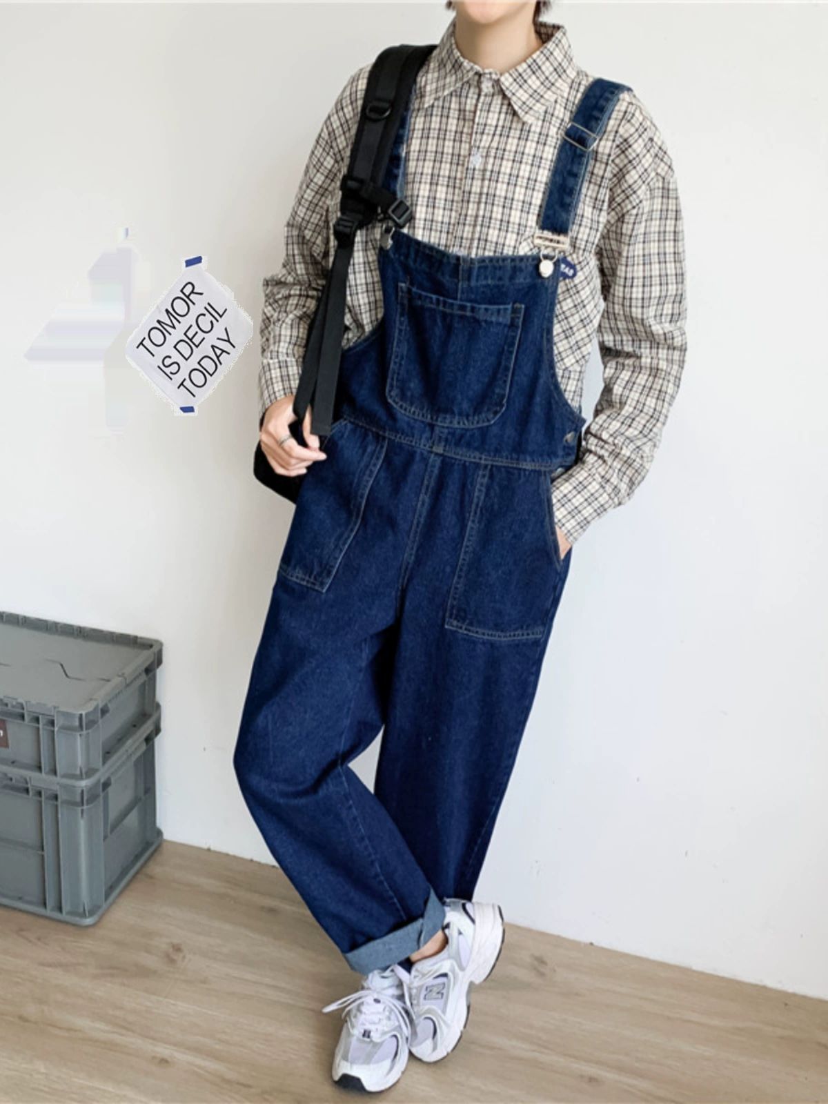 일체형옷 남자멜빵청바지 오버롤 점프슈트 롤업 정비복 일체형 스트레이트 다크블루 오버올 다크블루 S - 상품 이미지