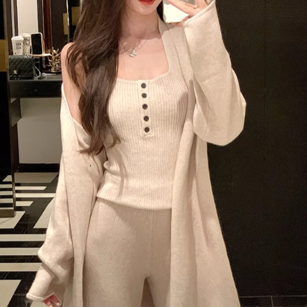 가을 여성 3피스 세트 가디건 나시 팬츠 꾸안꾸 데일리룩 - 상세 이미지 2