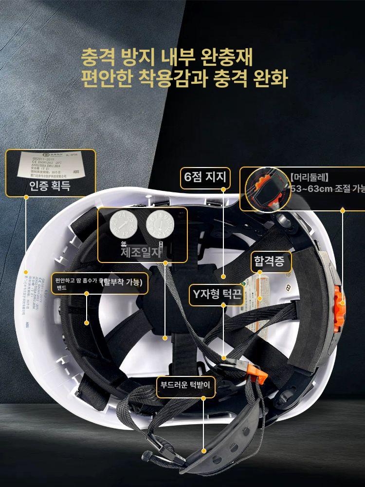 안전모 건설 튼튼한 고글 통기성 투명 가벼운 스티커 거치대 턱끈 귀마개 경량 통풍 머리 화이트 헬멧 단품 - 상세 이미지 4