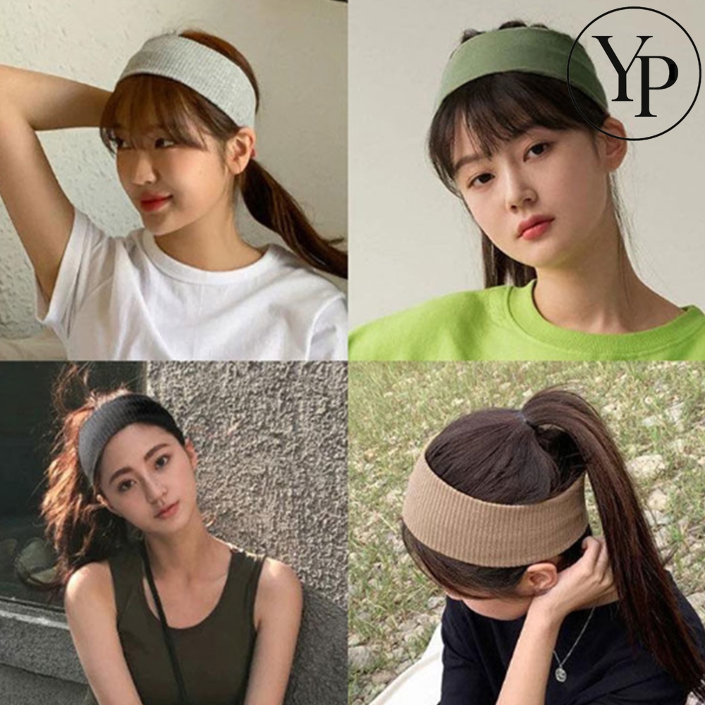 넓은면 헤어밴드 반다나 두꺼운 와이드 무지 골지 - 메인 이미지