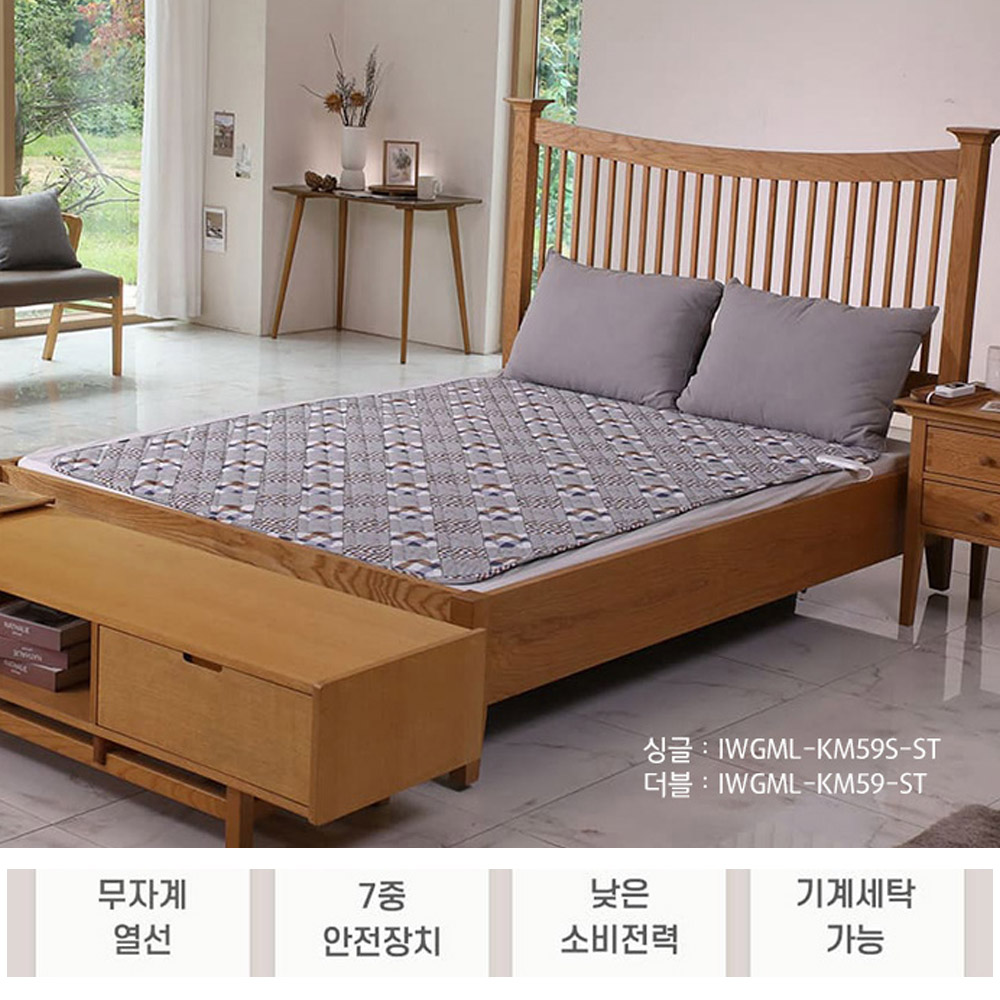 일월 워셔블 캠핑용 전기요 접이식 온열매트 사계절용 더블, 140x180cm, 체크 믹스