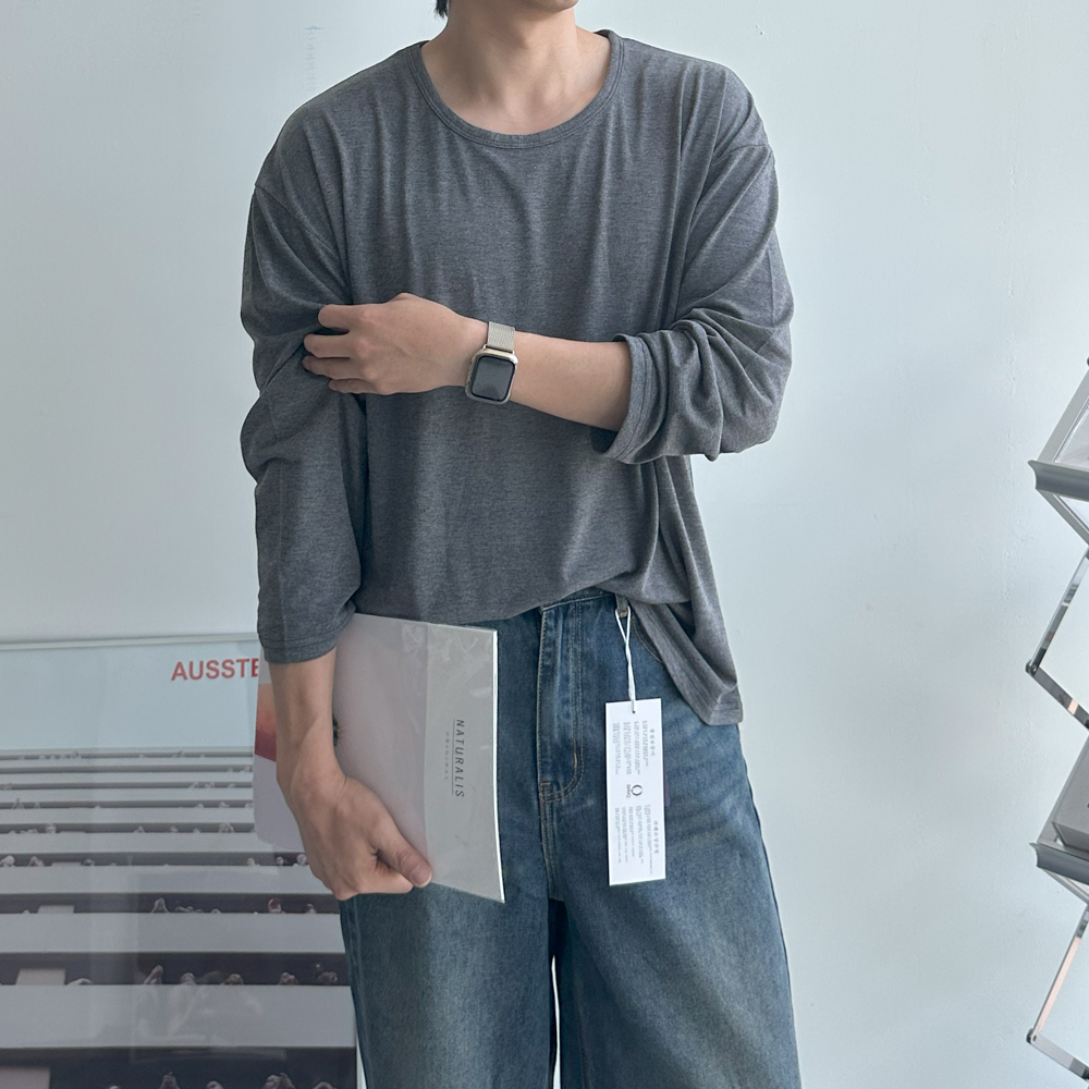 남자 긴팔티 실켓 오버핏 유넥 U넥 레이어드 이너 티셔츠 - 상세 이미지 4