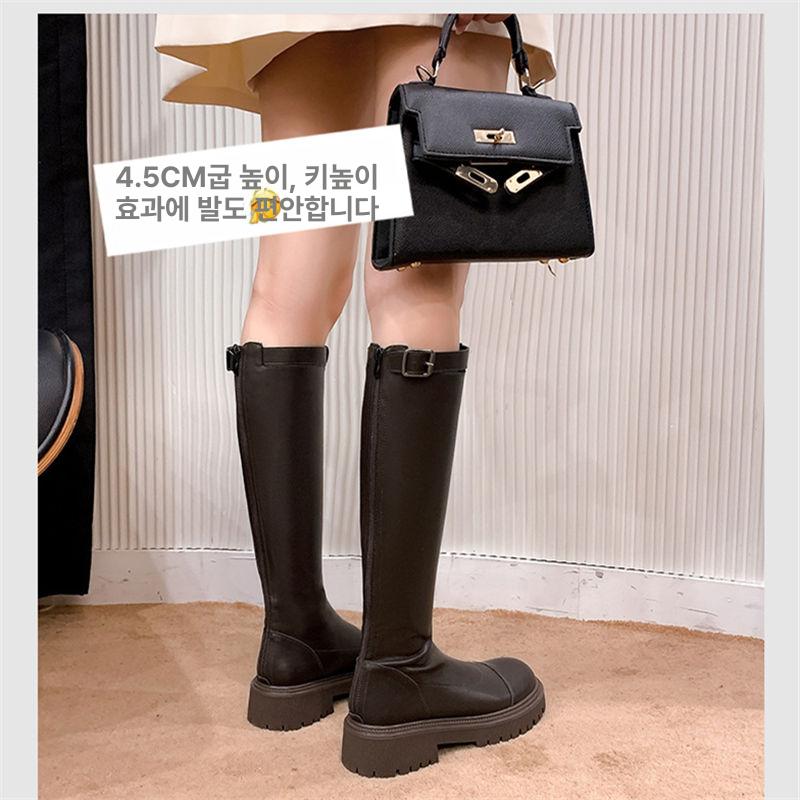 가죽 롱부츠 심플 민자 뒷지퍼 발편한 로즈 종아리 통넓은 옆지퍼 웨스턴 베이직 브라운 플리스 벨트 35 - 상세 이미지 4