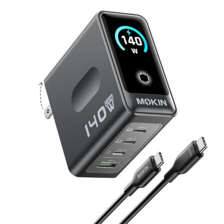 [해외]노트북 충전기, GaN 140W USB C 충전기 PD3.1 PPS 4포트 멀티 장치 고속 충전, USB C 전원 어댑터, 직관적인 터치 스크린, 맥북 프로, 아이폰 17/