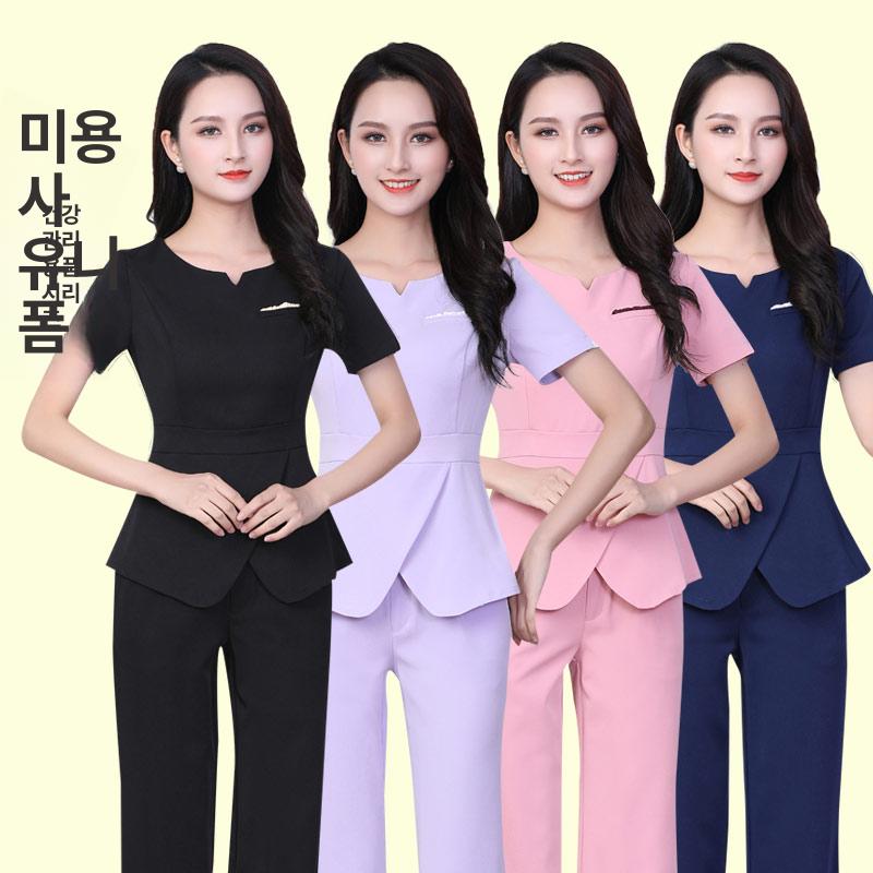 여름 피부과 유니폼 단체복 여성 간호복 전문복 뷰티샵 간호사복 마사지복 간호사 치과 네이비블루 반소매 XS - 상세 이미지 5