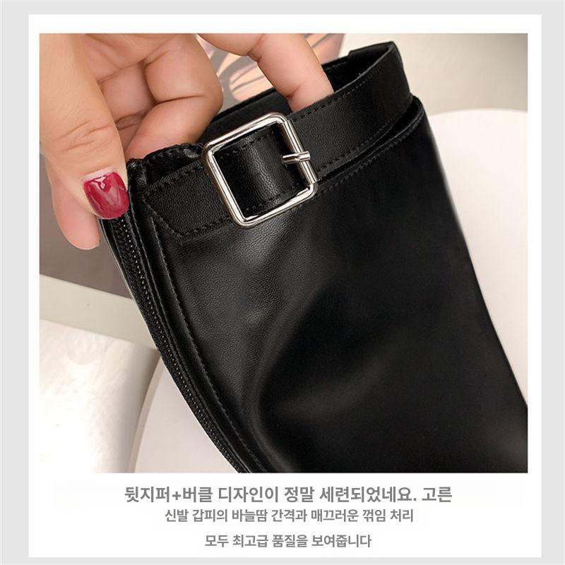 가죽 롱부츠 심플 민자 뒷지퍼 발편한 로즈 종아리 통넓은 옆지퍼 웨스턴 베이직 브라운 플리스 벨트 35 - 상세 이미지 5