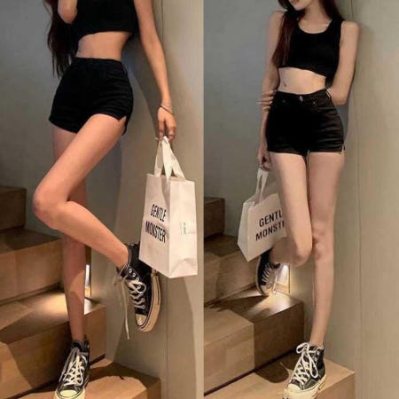 코디 휴가룩 여자핫팬츠 핫팬츠 짧은 스타일 청반바지