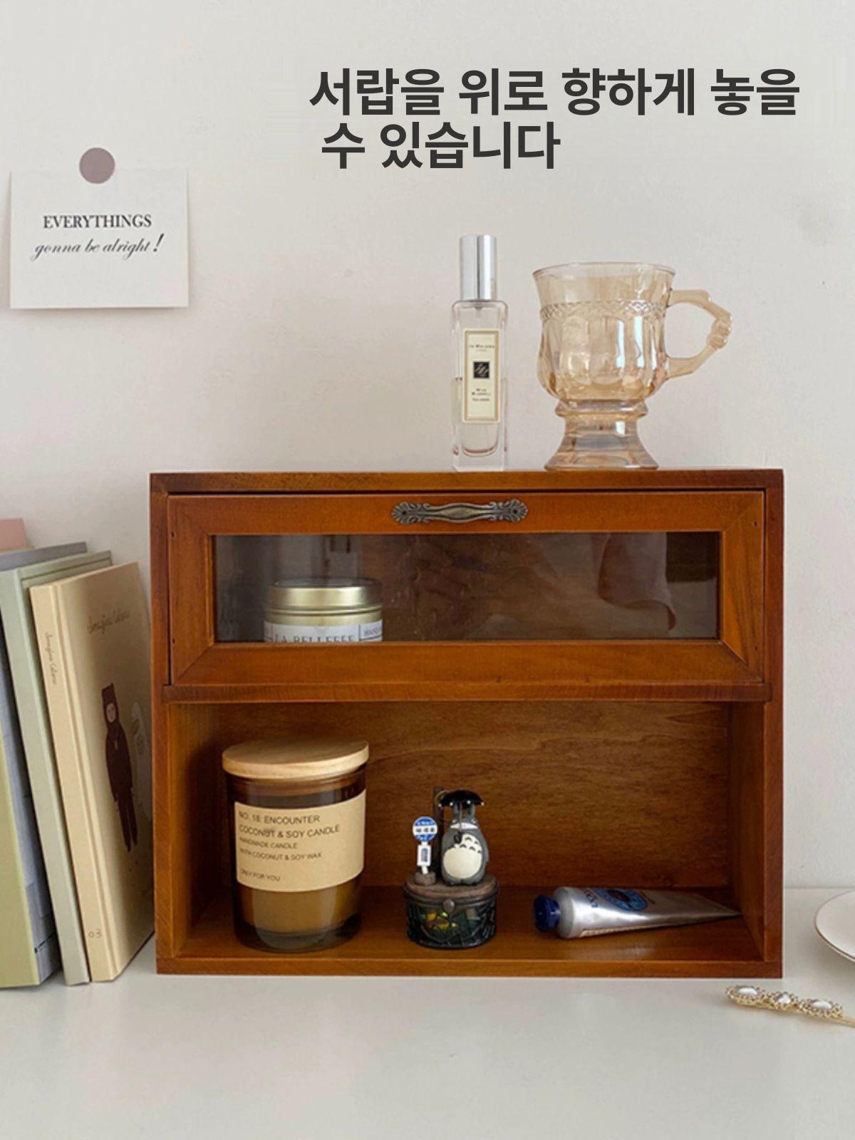 엔틱 원목그릇장 미니찬장 수납장 컵보드 장식장 보관함 찬장 다기장 진열장 찻장 수납 카페 다크우드컬러 - 상세 이미지 5
