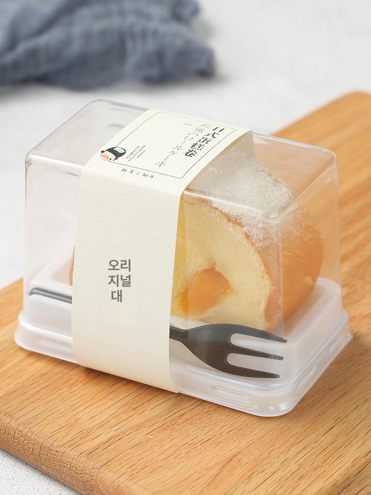 롤케익 케이스 투명 떡 카페 포장 티라미슈 베이커리 케이크 직사각 답례품 소형 포장 상자+3개 이빨 포크 특별 할인 마켓 에디션 - 상세 이미지 3