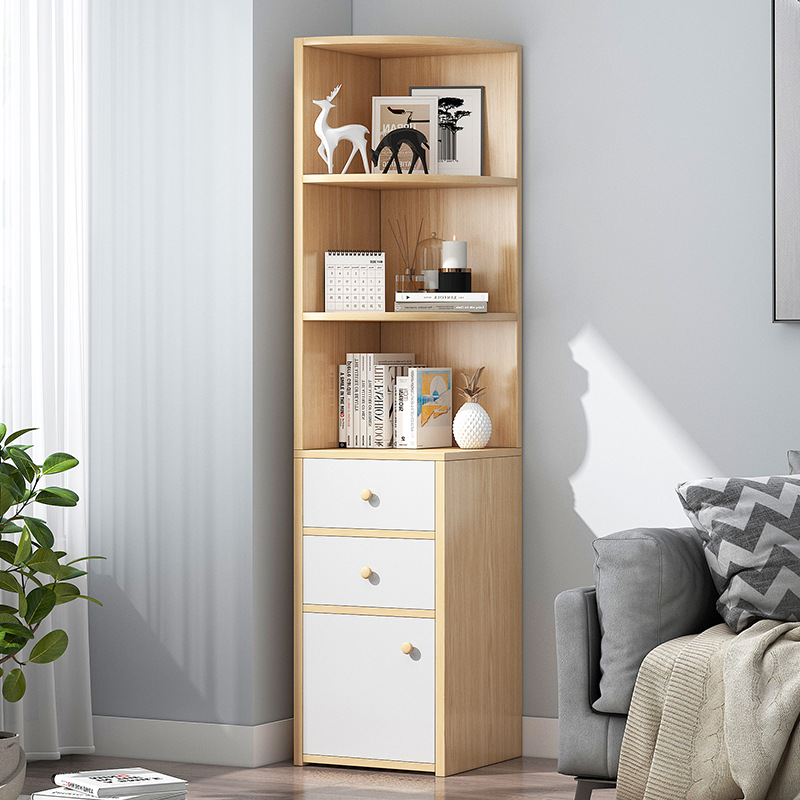 코너수납장 장식장 선반 모서리 거실 수납 진열장 삼각 정리함 4보통 30x30x120cm 오크 조립 필요 - 상품 이미지