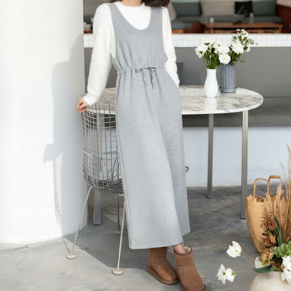 라운드 기모 a라인 스커트 나시 원피스 롱, 그레이, FREE(One size) - 상품 이미지