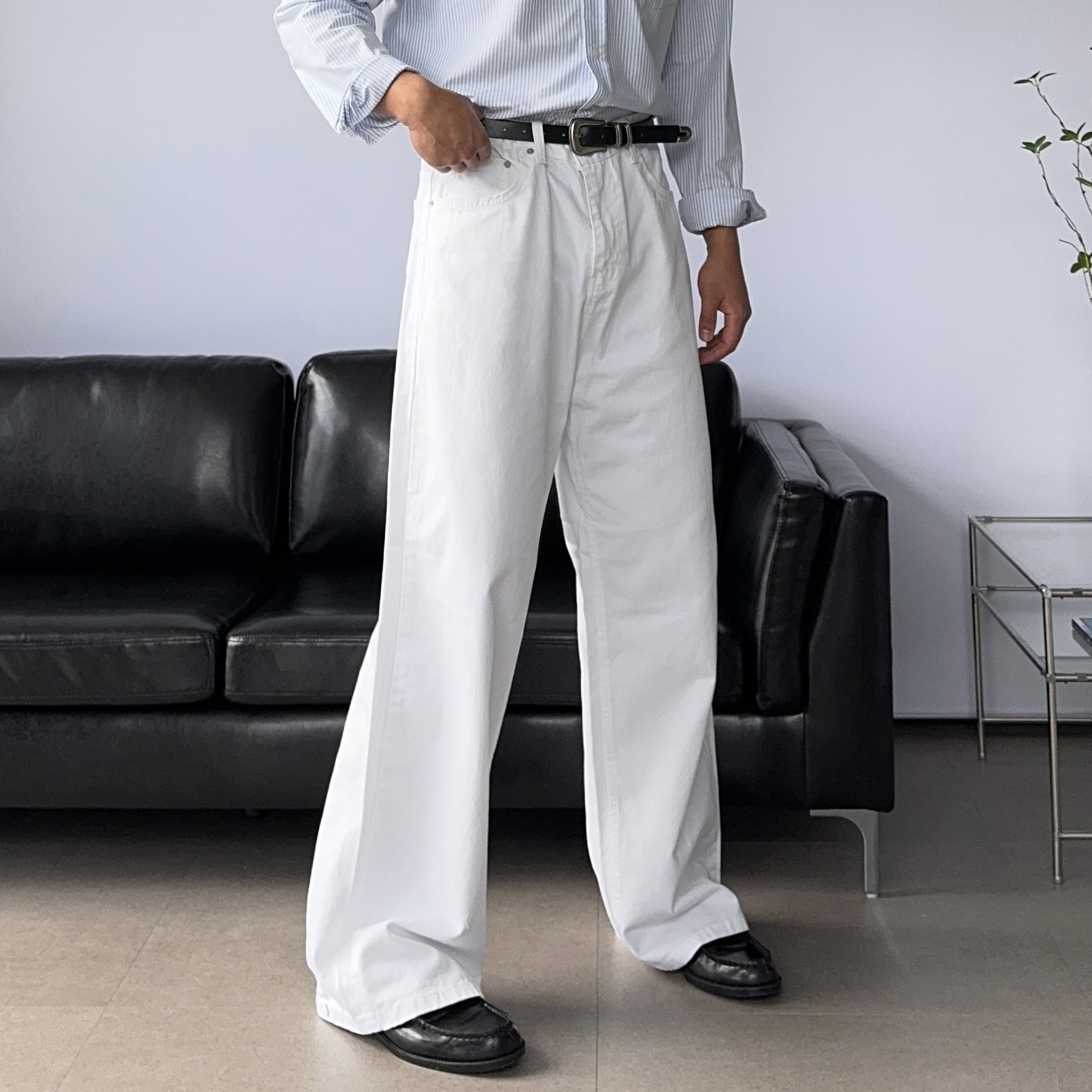 1+1 남자흰바지 치노팬츠 남자통바지 남성가을면바지 - 상세 이미지 2