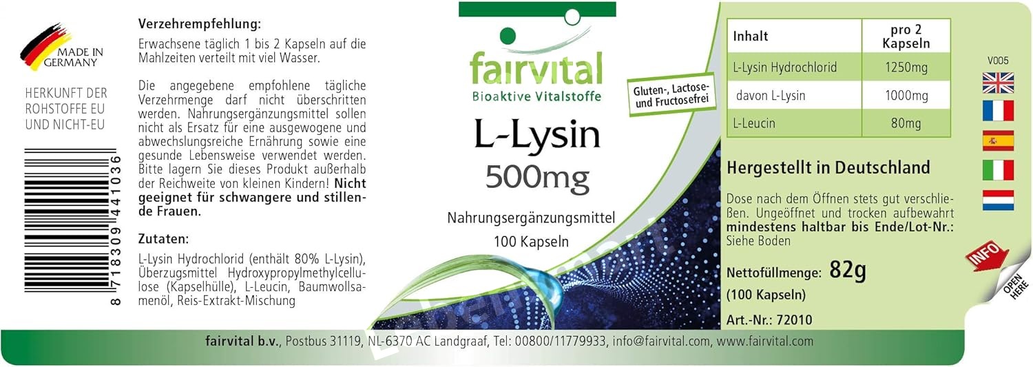 독일 페어바이탈 라이신 500mg 고용량 100캡슐 이미지 7