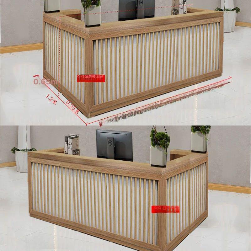 카페 계산대 프론트 데스크 리셉션 인포데스크 옷가게 업소용 병원 카운터테이블 인포메이션 내추럴우드 직각 코너 좌우 150x50x100cm - 상세 이미지 4
