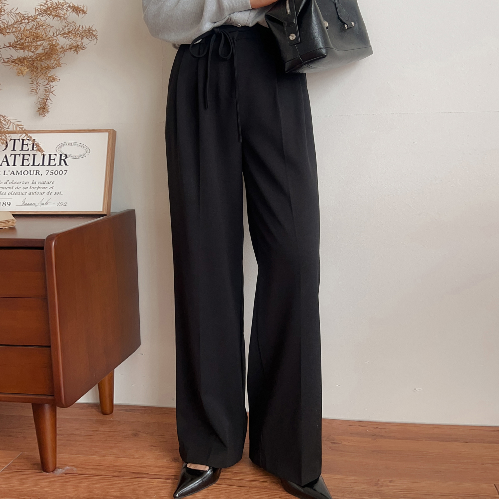 스트랩 밴딩 와이드 핀턱 브라운 슬랙스 팬츠 - 상세 이미지 4