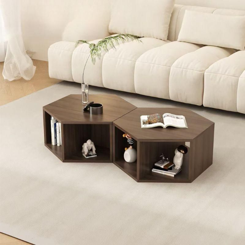 낮은 커피 좌탁 거실 티테이블 육각형 모듈 소파테이블 월넛