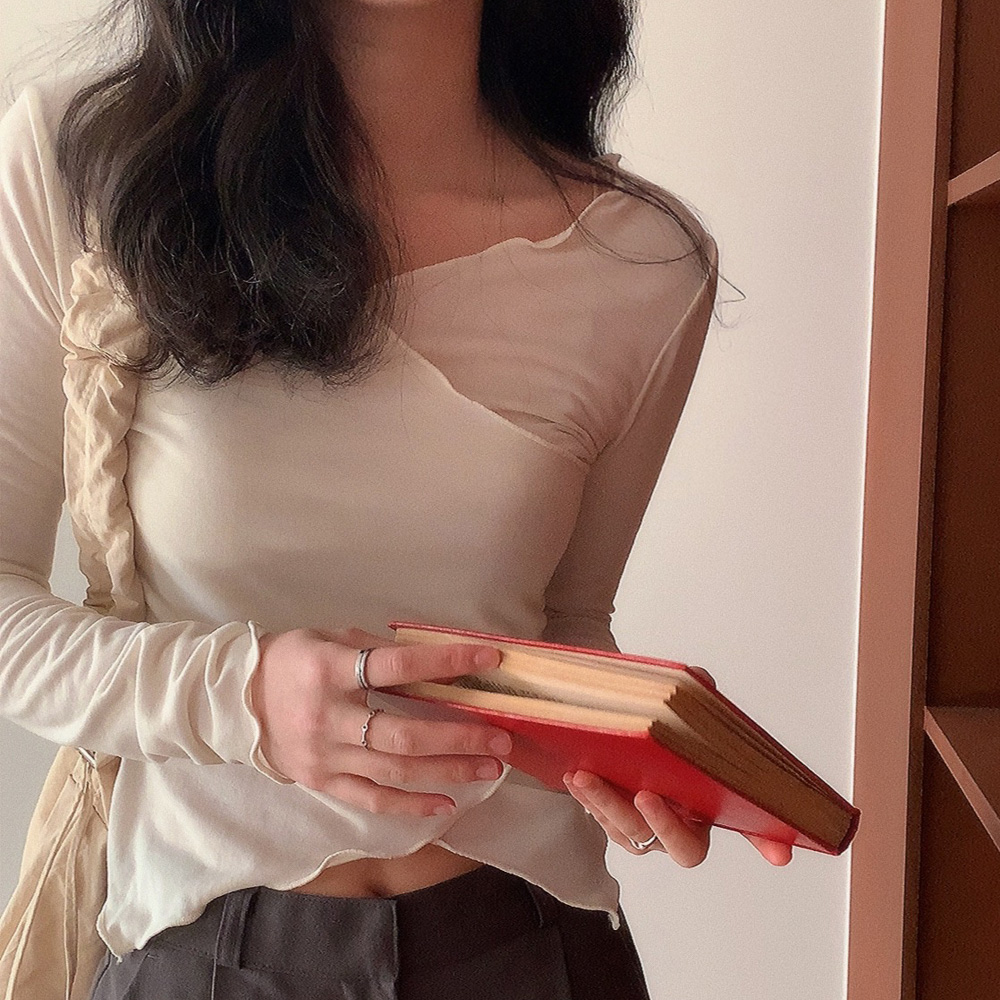 데일리즈 여성 데일리 발레코어룩 속기모브이넥티 스판 언발긴팔티 자체제작 - 상세 이미지 3