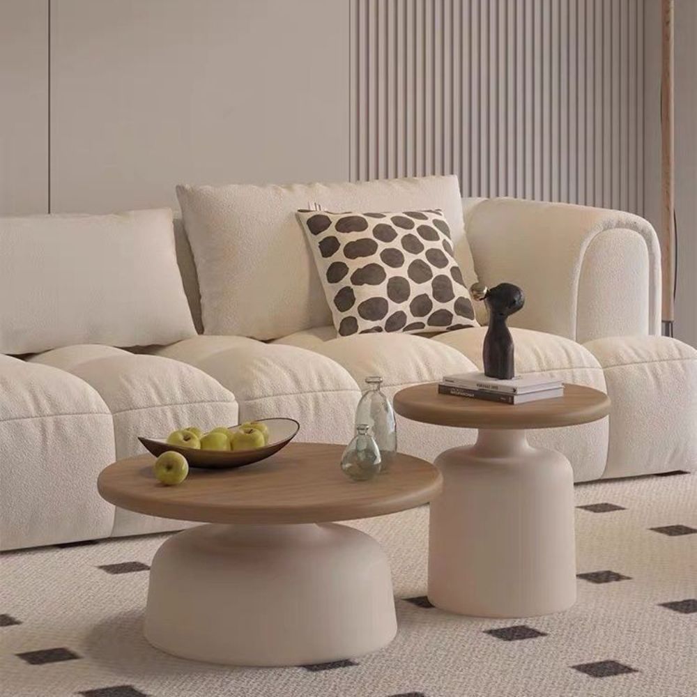 카페 커피 좌탁 찻집 원형 티테이블 낮은 탁자 베이지 50+50CM 세트