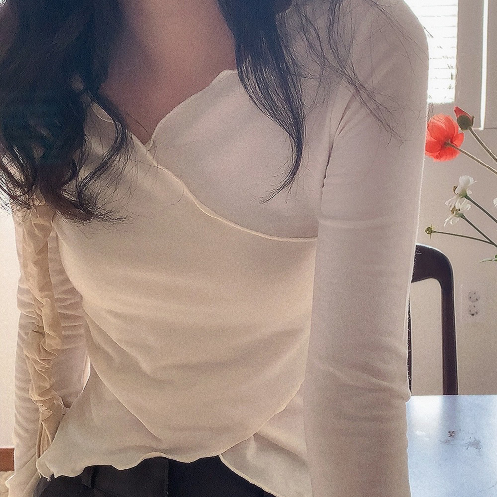 데일리즈 여성 데일리 발레코어룩 속기모브이넥티 스판 언발긴팔티 자체제작 - 상세 이미지 2
