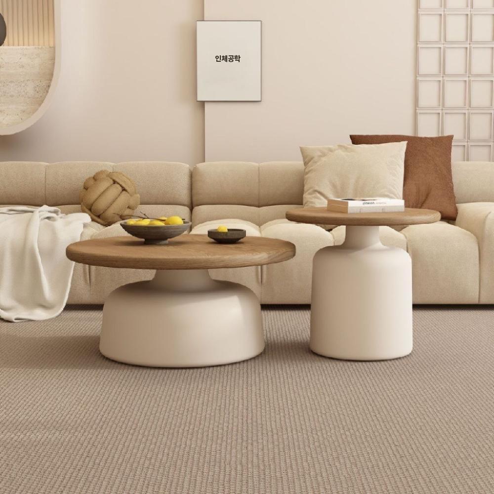 카페 커피 좌탁 찻집 원형 티테이블 낮은 탁자 베이지 50+50CM 세트