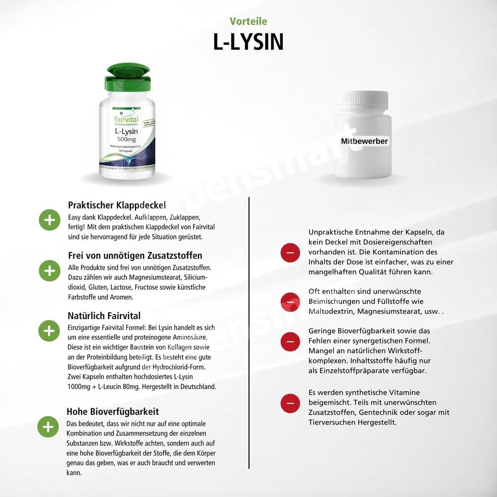 독일 페어바이탈 라이신 500mg 고용량 100캡슐 - 상세 이미지 4