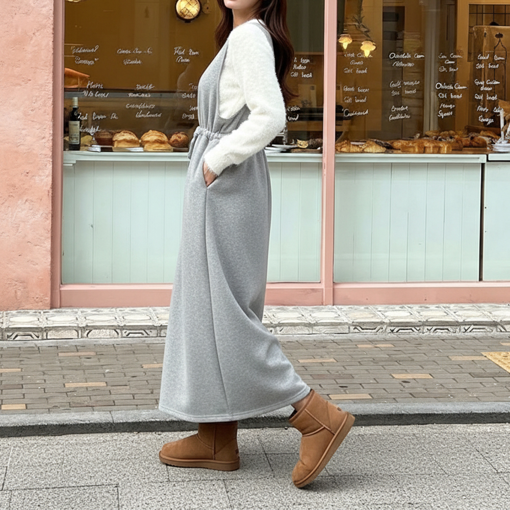 라운드 기모 a라인 스커트 나시 원피스 롱, 그레이, FREE(One size) - 상세 이미지 5