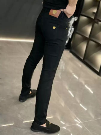 [해외]남성 슬림핏 청바지 블랙 골든마스크 데님 팬츠