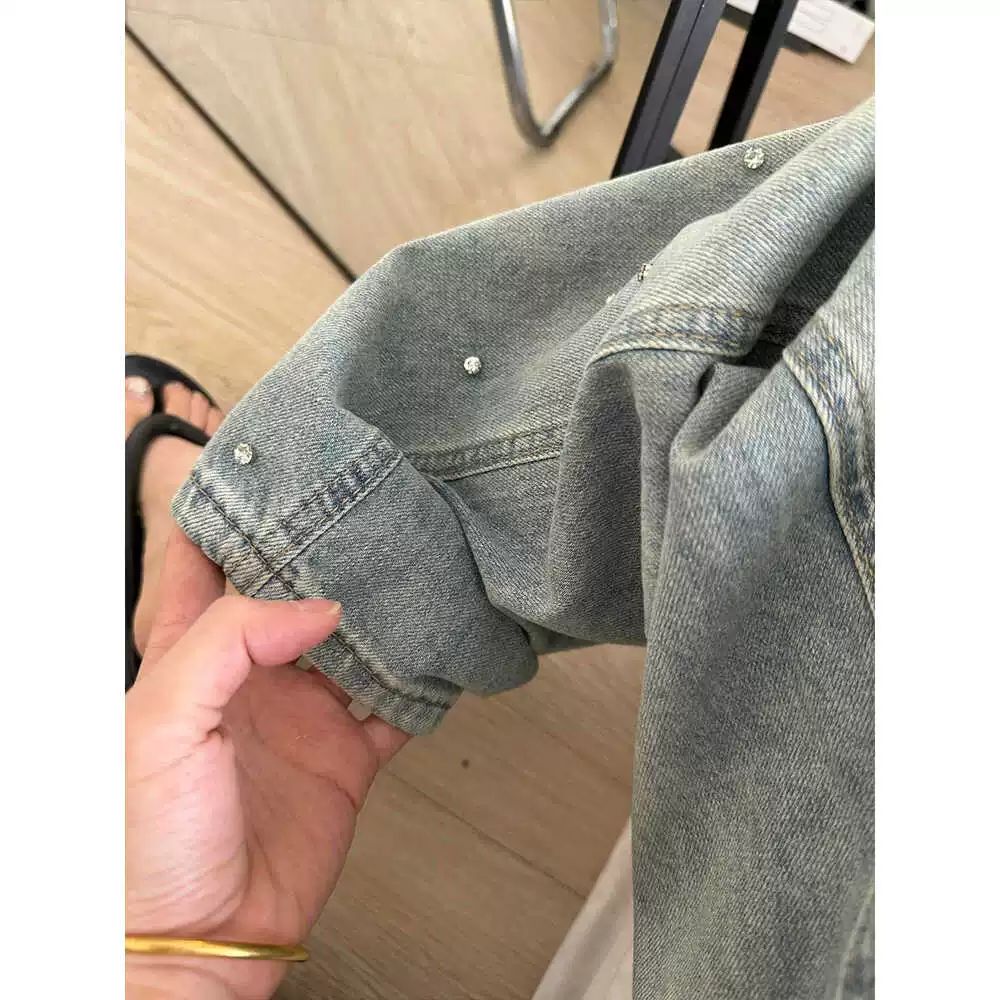 청바지 데님 큐빅 루즈핏 일자핏 팬츠 여성 긴바지 패션 포인트 여성청바지 라이트블루 S - 상세 이미지 3