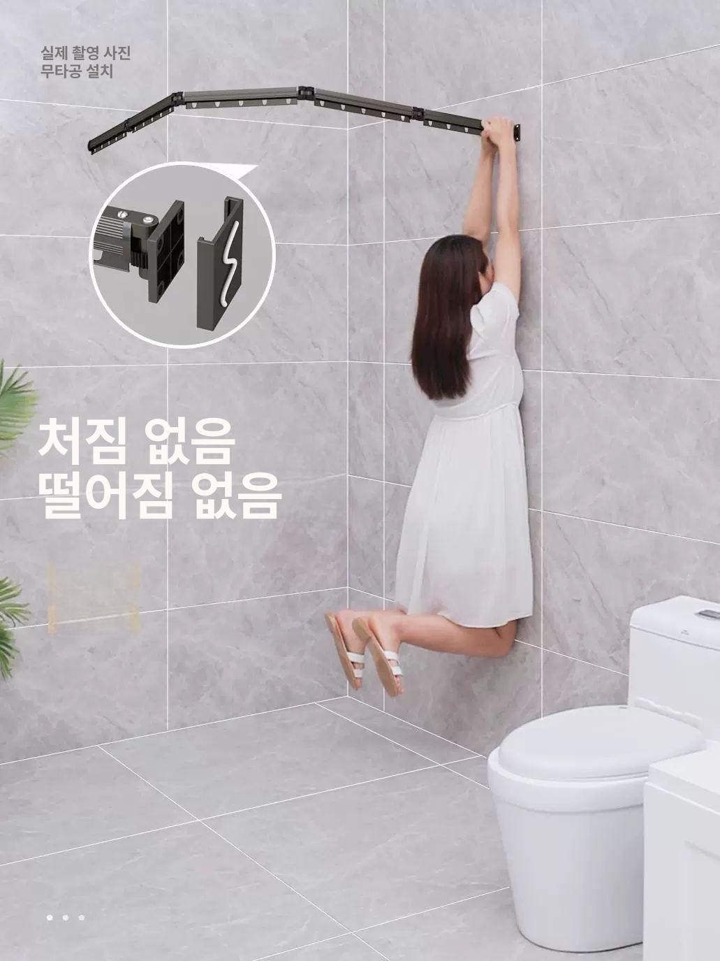 접이식 샤워커튼 욕실 셀프 무타공 흡착식 습식 가리개 샤워부스 부직포 건식 폴딩 파티션 접이식커튼 치즈컬러 3단봉 120x200cm - 상세 이미지 3