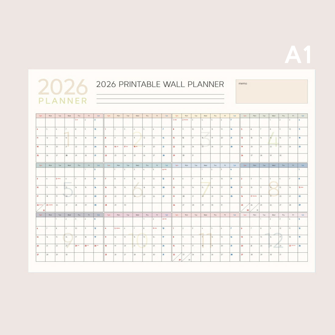 2026년 한장달력 1년 연력 큰 포스터 캘린더 대형 벽걸이 벽 달력 스퀘어달력, 1개 제품 이미지